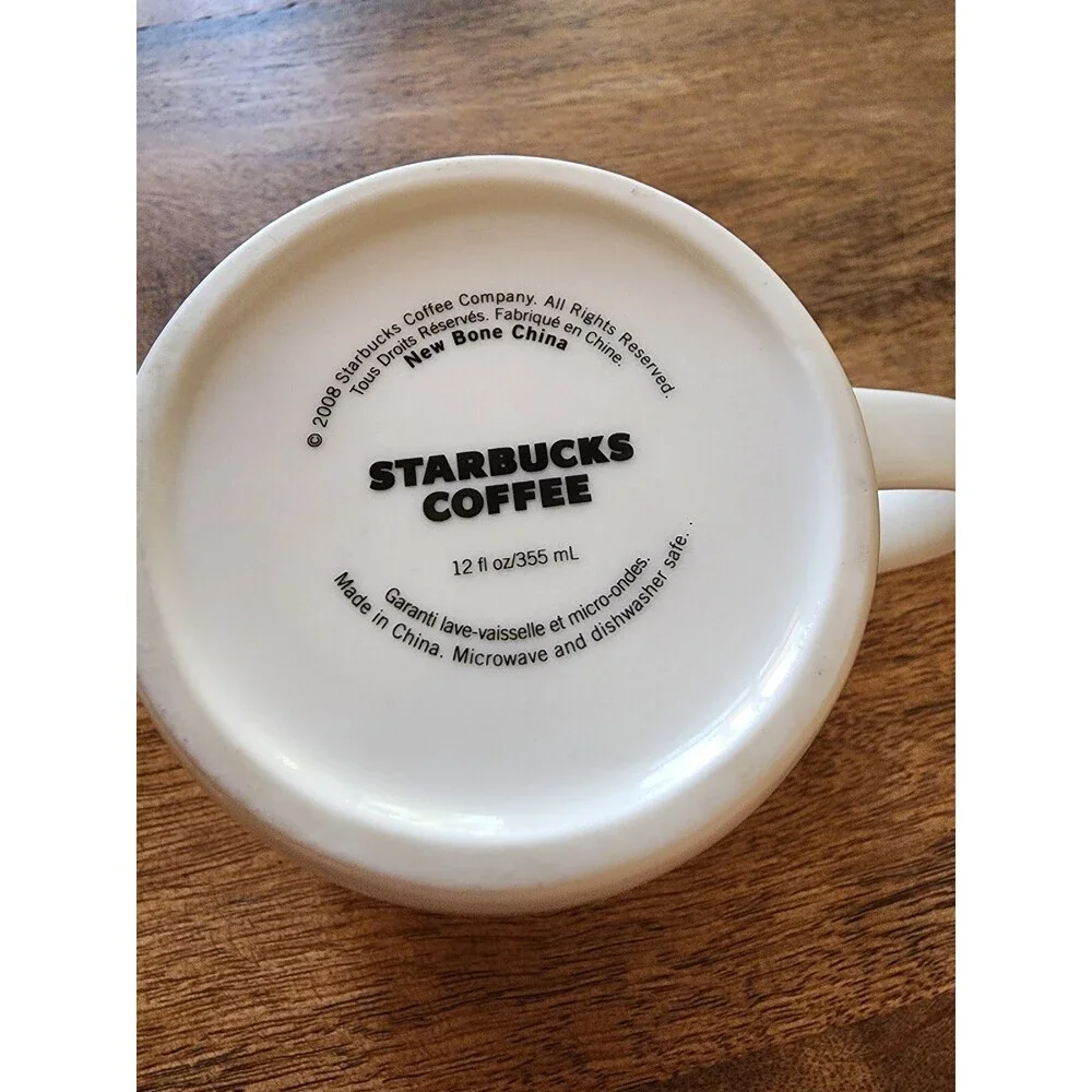 RARE 2008 Starbucks Classic White & Green Siren Logo Coffee Cup Tea Mug | 12oz